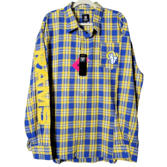 Forever Collectibles Other - FOCO NFL Los Angeles Rams Mens Embroidered Plaid Long Sleeve Flannel Shirt 2XL